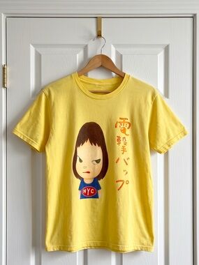 Yoshitomo Nara Angry Girl NYC Japanese Text Yellow T-Shirt